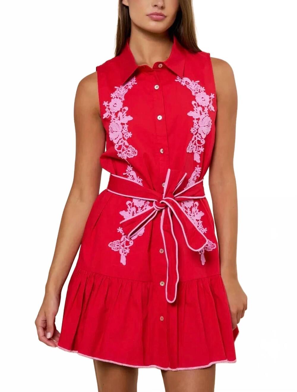 NEW LALAVON women's floral embroidery mini in red